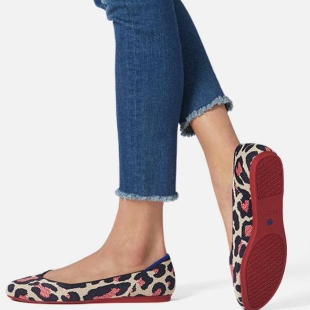 Rothy's Red Cat Blue Halo The Flat Womens Retired Animal Print Ballet Shoe